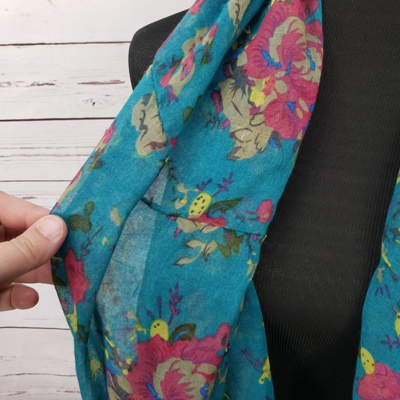 Womens Infinity Scarf Colorful Floral Flowers‎ Blue Pink Lightweight Wide - Picture 8 of 9